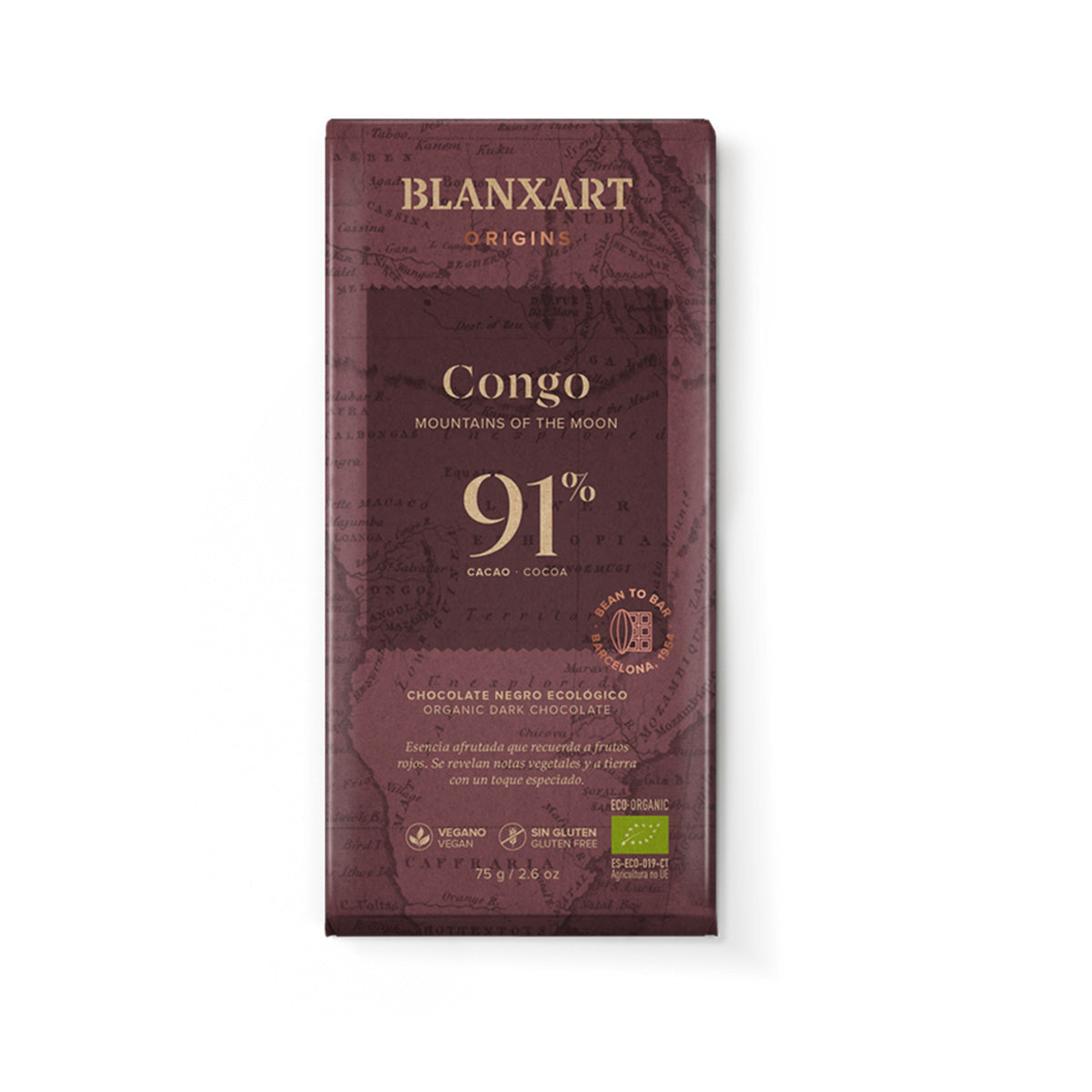 Schwarze Schokolade 91 % Kongo Eco Vegan Glutenfrei Blanxart 75 g