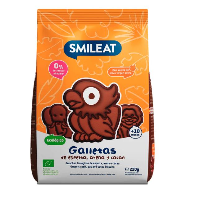 Lot de 12 biscuits à l'épeautre, à l'avoine et au cacao ECO 220 g Smileat