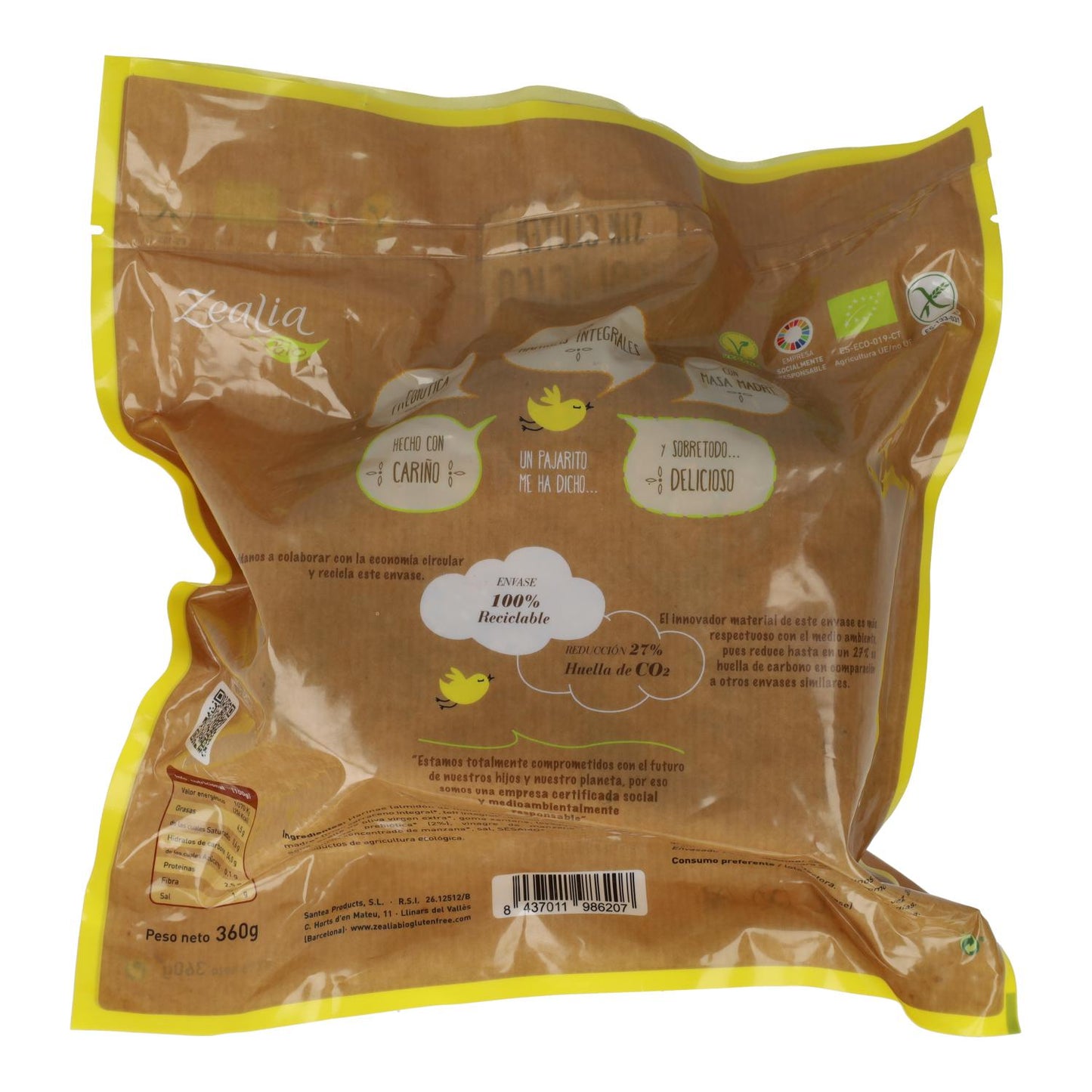 Pan de Molde BIO Sin Gluten Zealia, 360 g