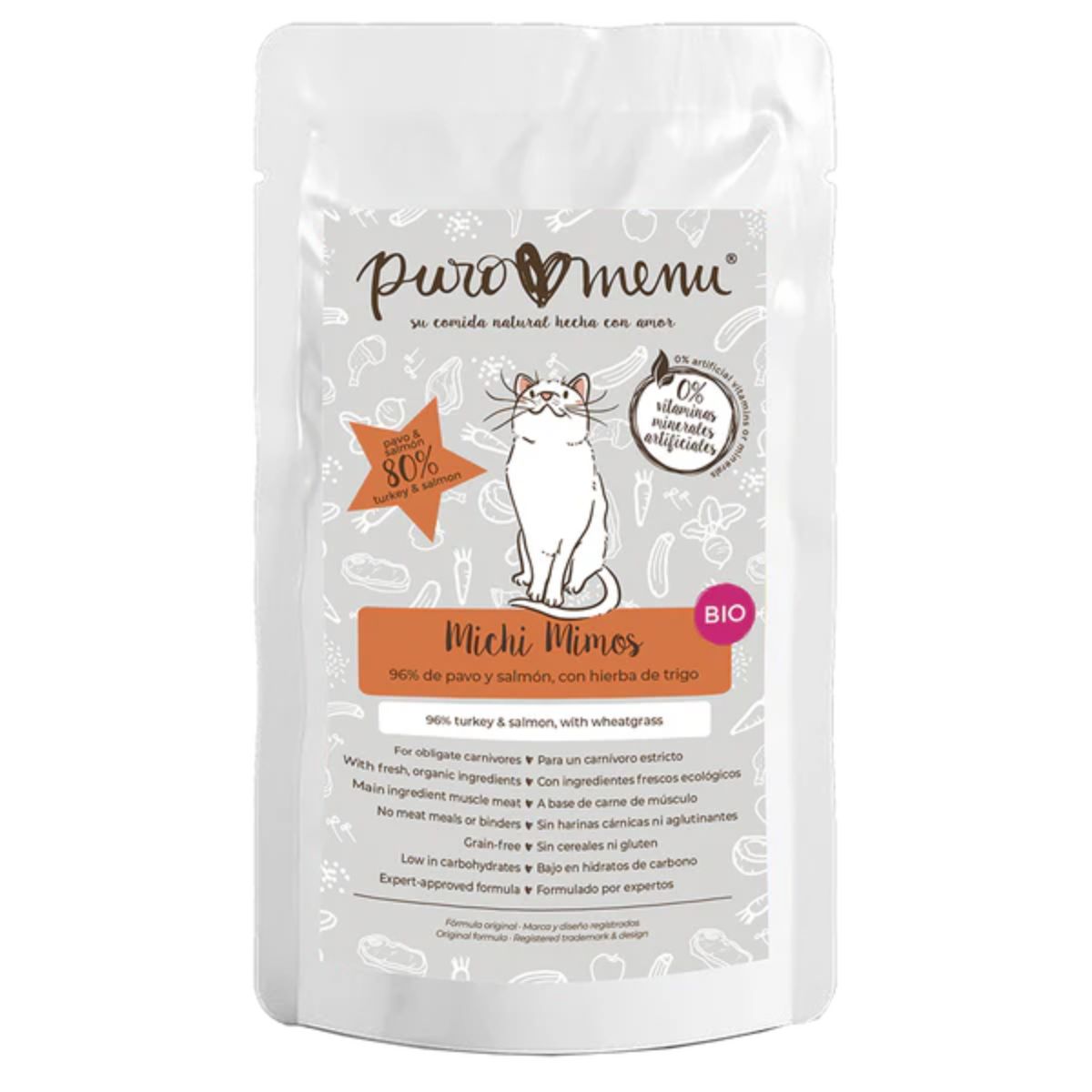 Barf våtfoder för katter Michi mimos BIO (kalkon och lax) Puromenu 100 g
