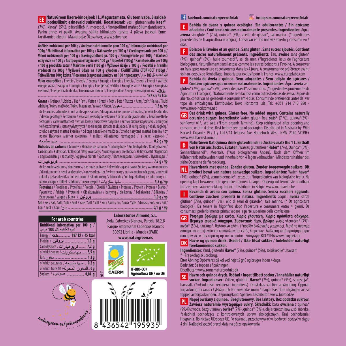 Glutenvrije havermout- en quinoadrank NaturGreen 1 L
