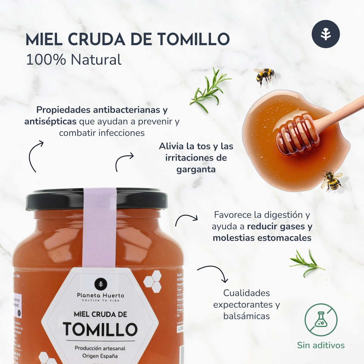 Pack 6x Miel Cruda de Tomillo Planeta Huerto 1 Kg