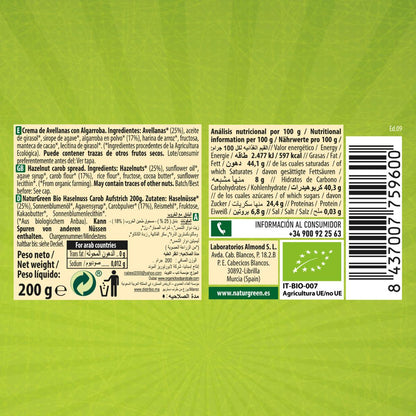 Krem z orzechów laskowych i chleba świętojańskiego Naturgreen, 200 g