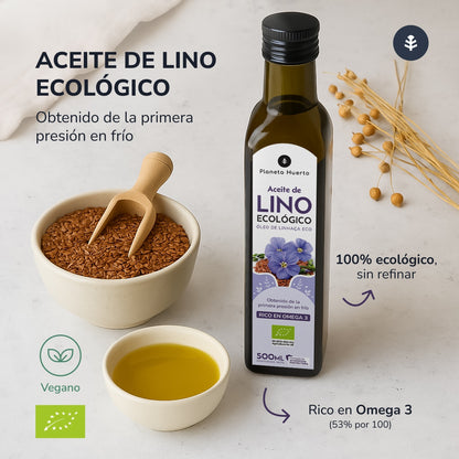 Pakket 2x koudgeperste lijnzaadolie ECO Planeta Huerto 500 ml