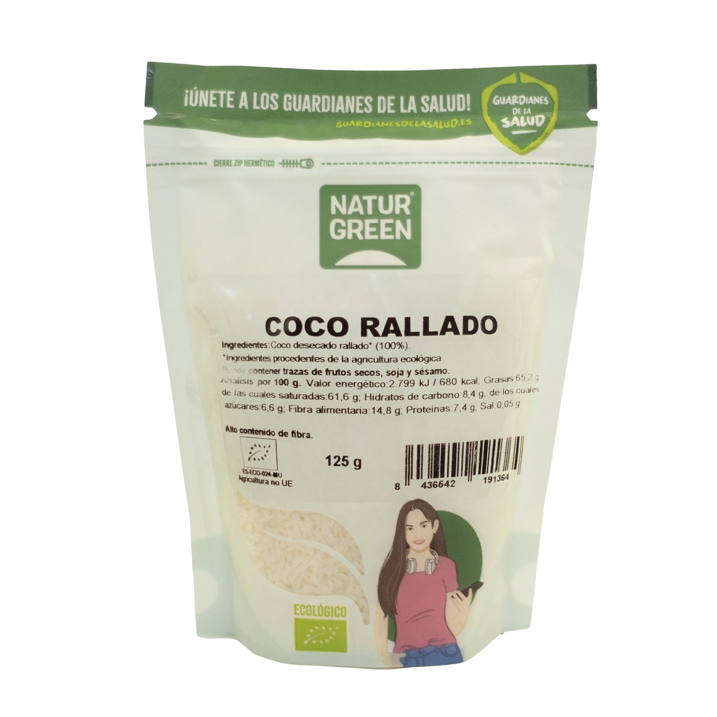 Riven ekologisk kokos Naturgreen 125 g