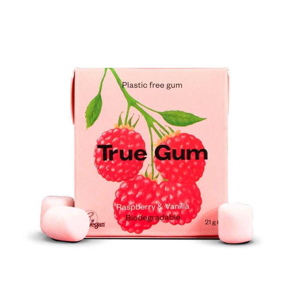 Plastikfreier Kaugummi mit Himbeer- und Vanillegeschmack True Gum 21 g
