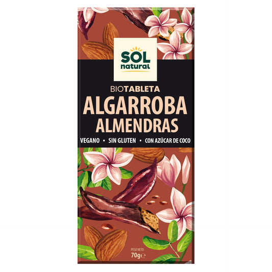 Veganistische carobchocolade met biologische amandelen Sol Natural 70 g