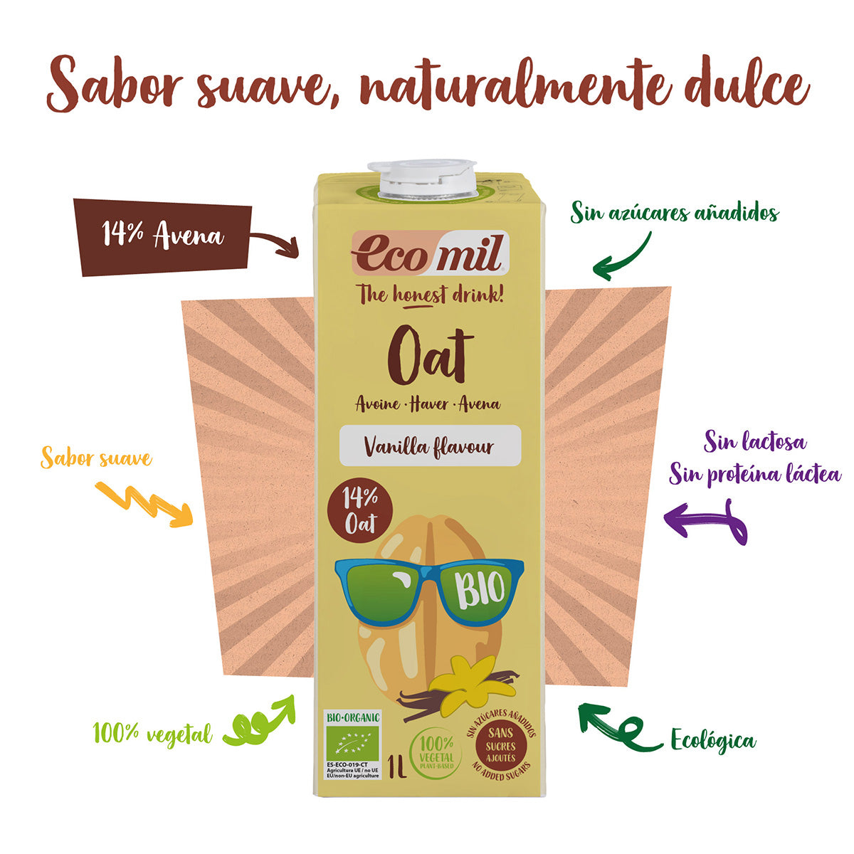 Bebida de Avena Vanilla Sin azúcar Bio Ecomil 1 L