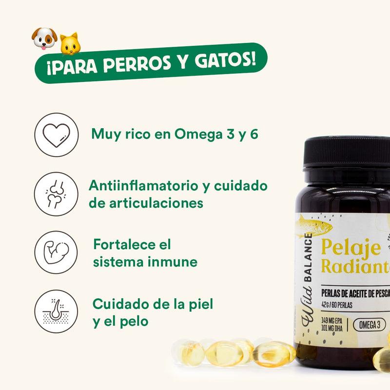 Pelaje Radiante Cápsulas Omega 3 natural para mascotas Wild Balance 60 perlas