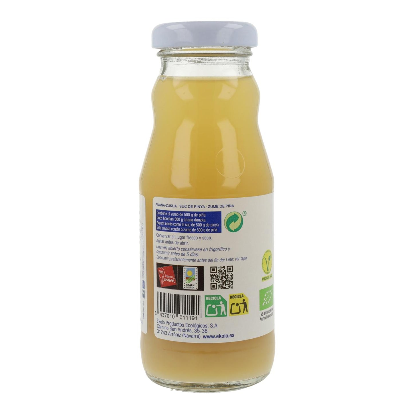 Zumo de Piña Bio 100% exprimido Ékolo 750 ml