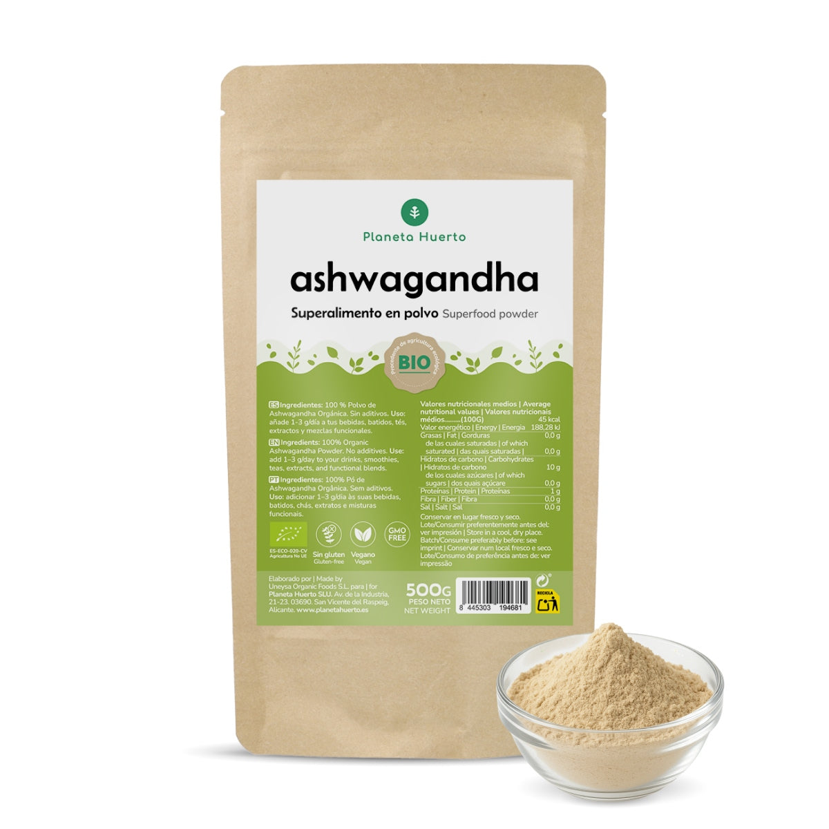 Planeta Huerto organic ashwagandha powder 500 g