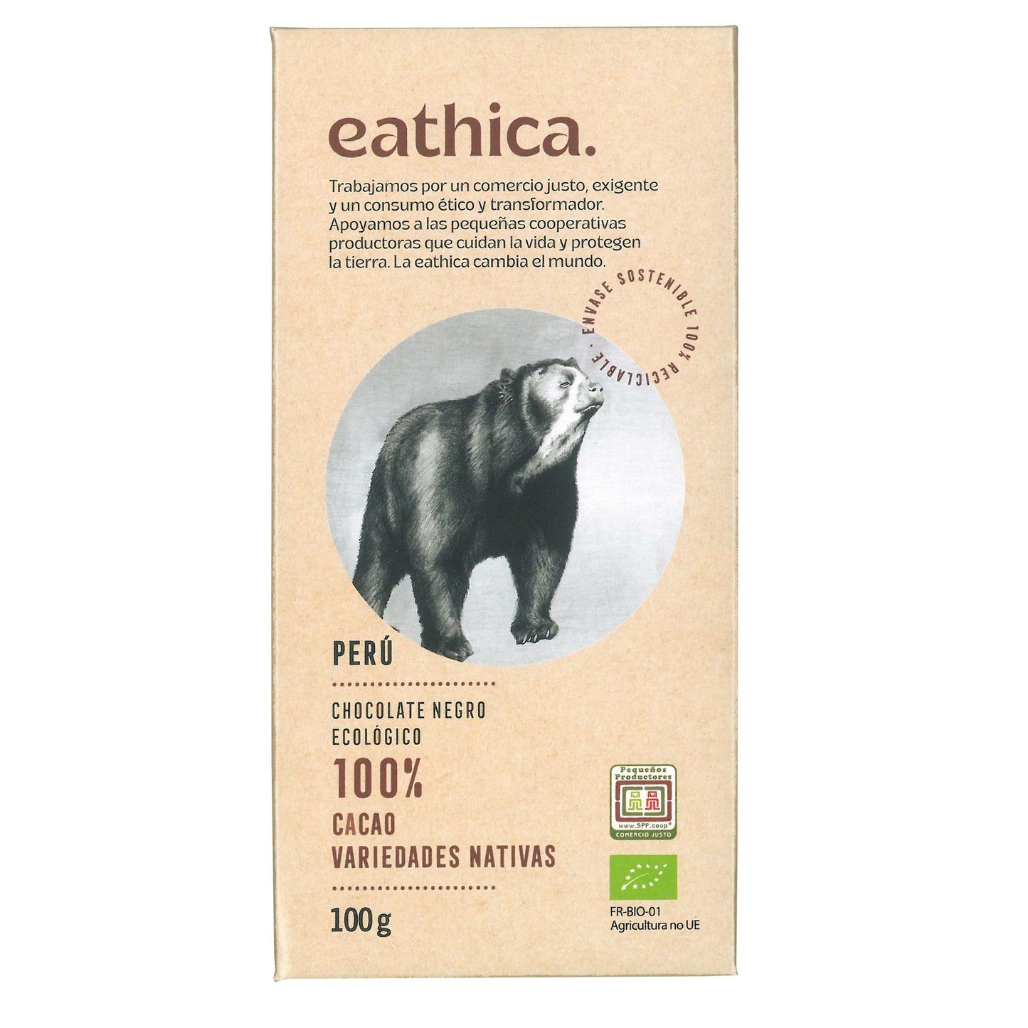 Eathica 100 % peruansk ekologisk choklad 100 g