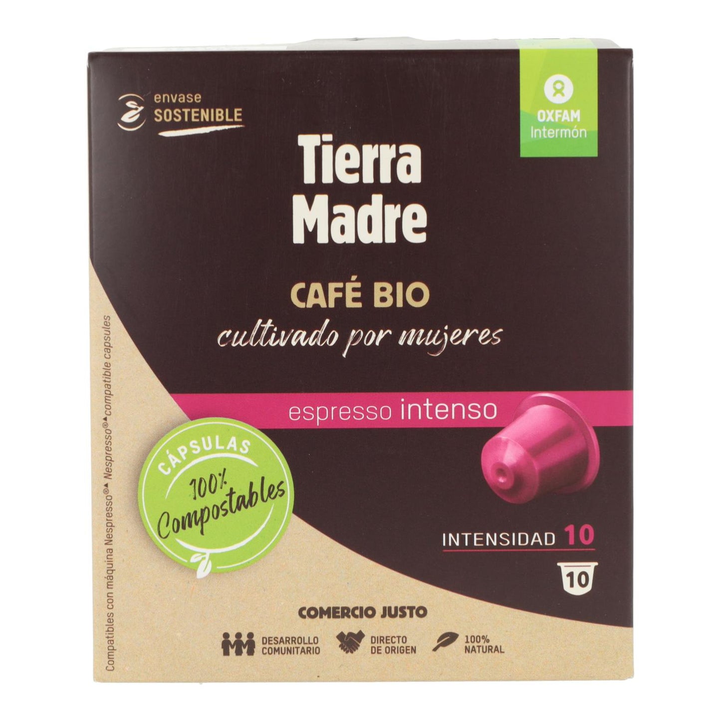 Caffè equosolidale in capsule compostabili BIO Intenso Tierra Madre Oxfam Intermón 10 ud