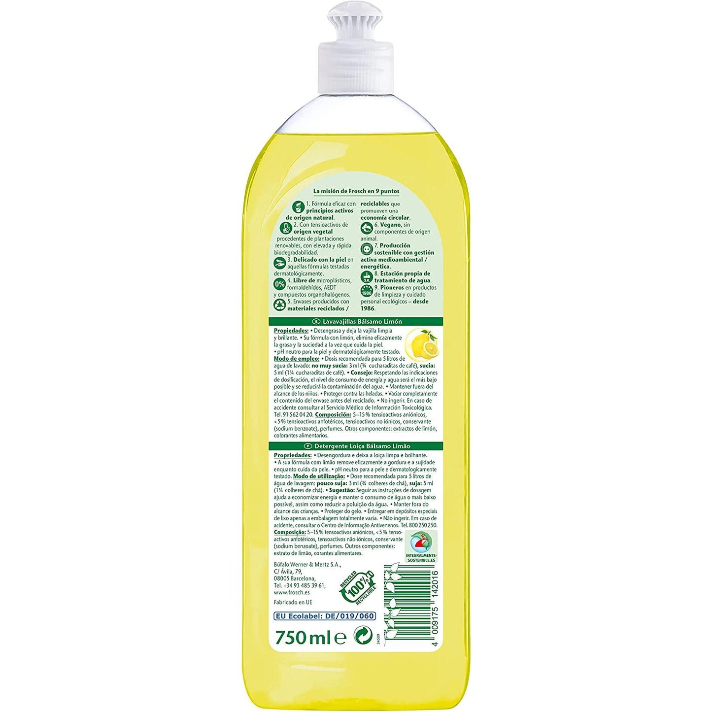 Pakket 8x Eco Frosch afwasmiddel citroen 750 ml