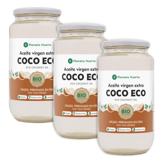 Pack 3x Aceite de coco virgen ECO Planeta Huerto 1L