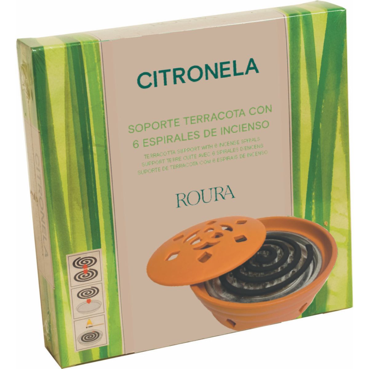 Citronella-myggspiral med terrakottafäste 6 st Roura