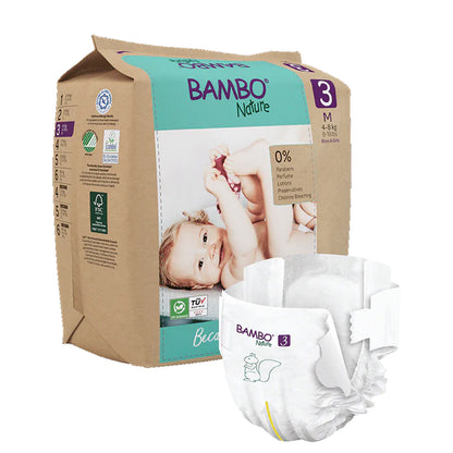Förpackning med Bambo Nature-blöjor storlek 3 (4–8 kg), 3 x 28 stycken