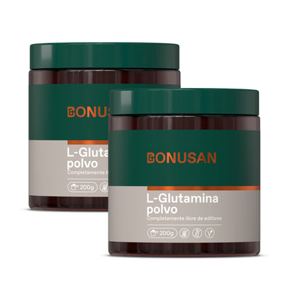 Confezione da 2 L-glutammina in polvere Bonusan, 200 grammi in polvere