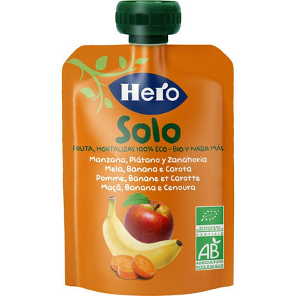 Sachet de pommes, bananes et carottes 100 % bio 100 g - Hero Solo
