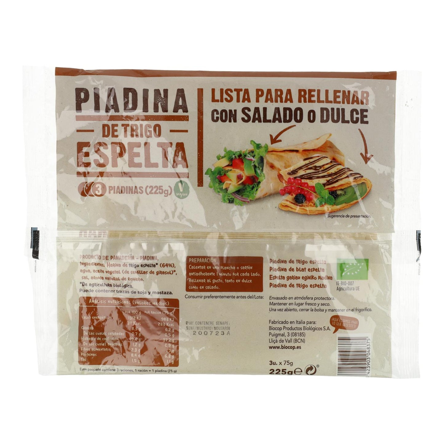 Piadina de Espelta Bio Biocop 225 g