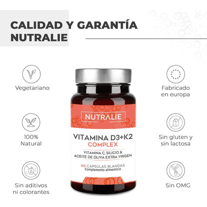 Nutralie Vitamine D3+K2 Complex 10000 UI + Vitamine C 60 gélules