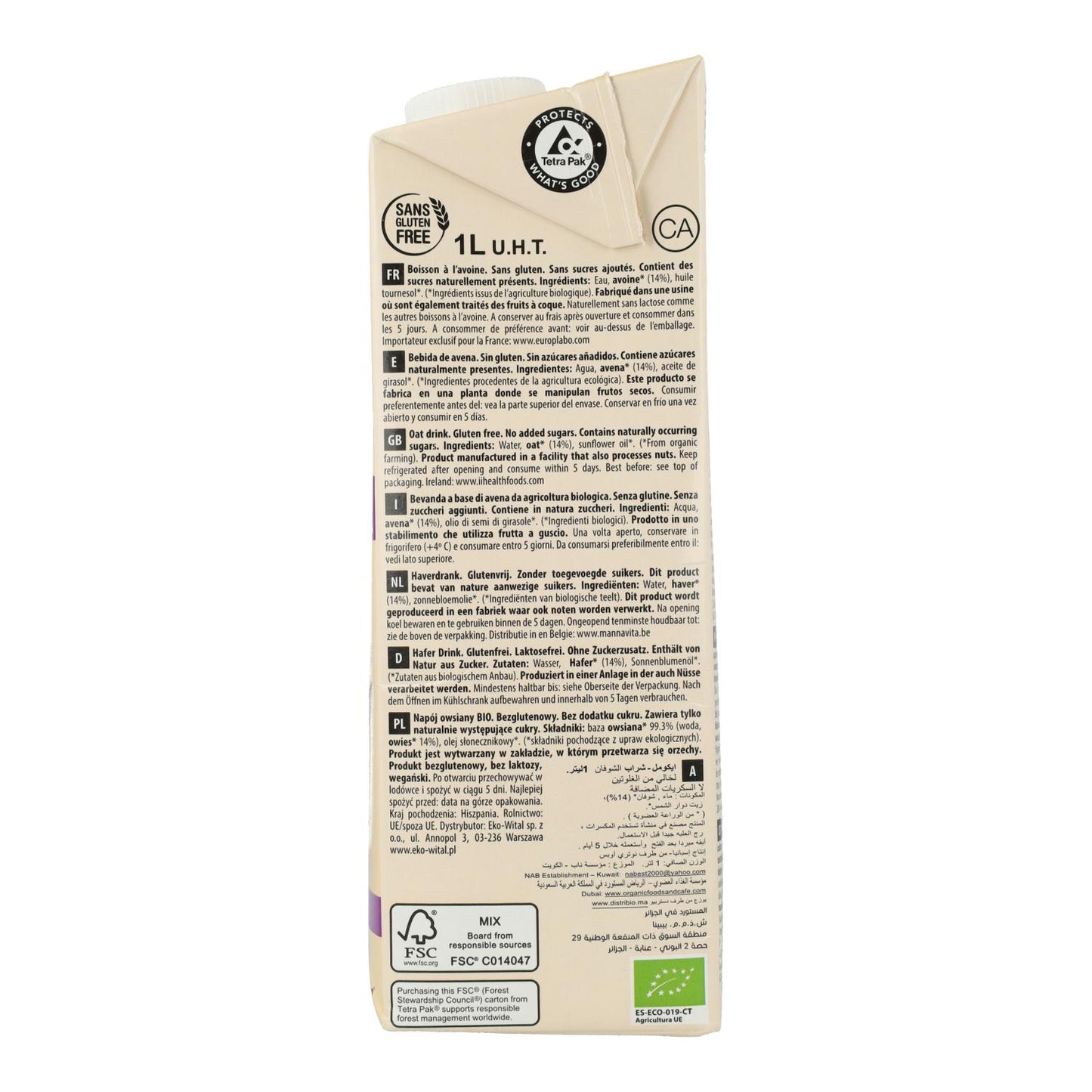 Pack of 6 Ecomil Organic Gluten-Free Oat Drink 1 L