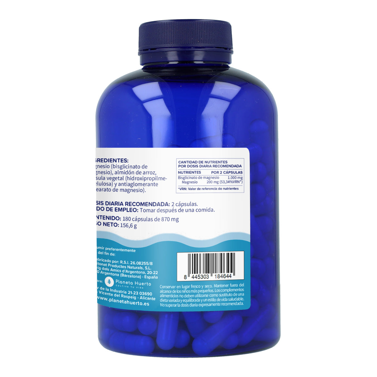Pack 2xMagnesium Bisglycinat 500 mg Planeta Huerto 180 Kapseln