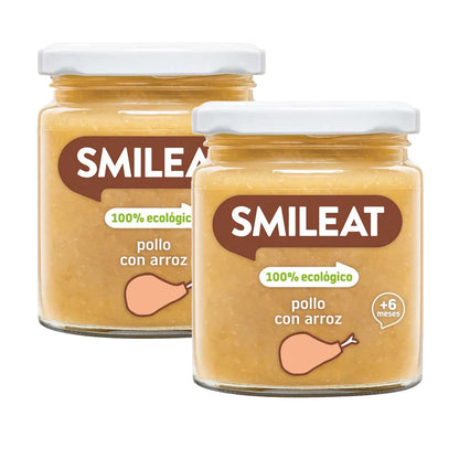 Confezione da 2 vasetti BIO pollo con riso +6 mesi Smileat, 230 g