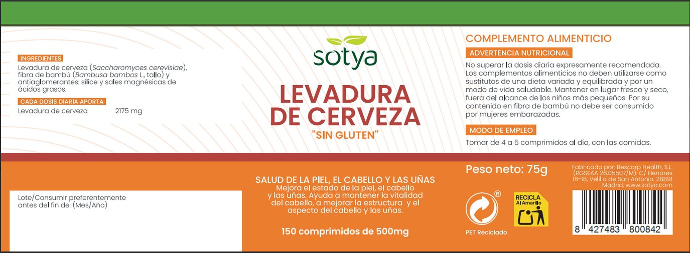 Levadura Sin gluten Sotya 150 comprimidos