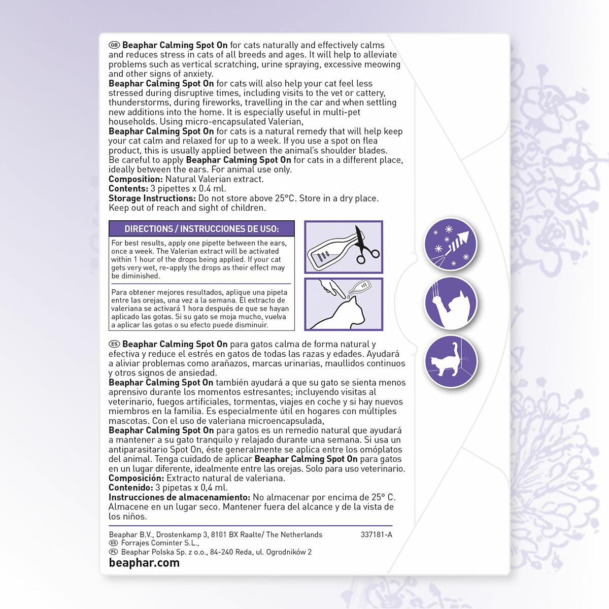 Calming Spot On  Pipettes apaisantes pour chats Beaphar 3x0,4 ml