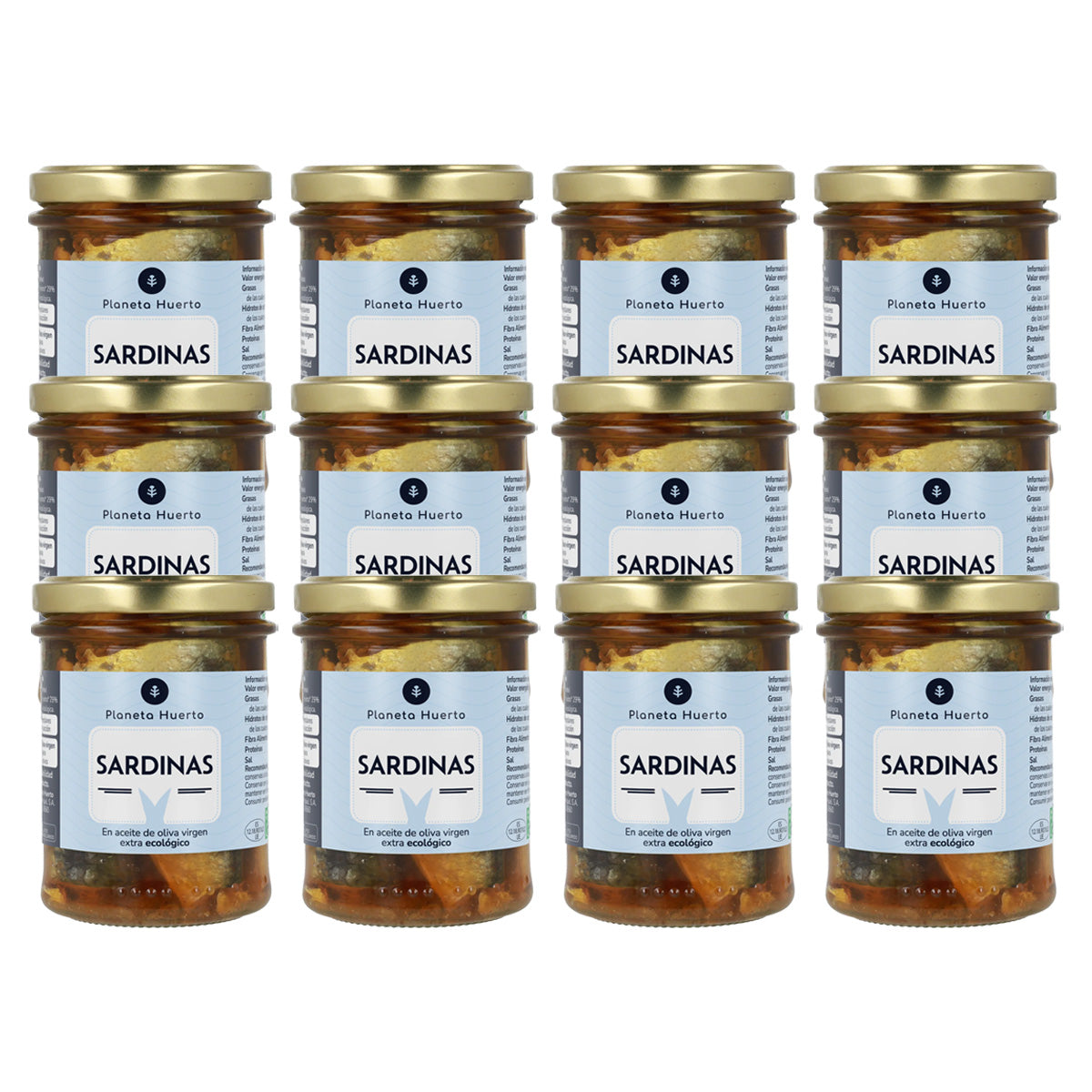 Pakket 12x Sardines in extra vierge olijfolie ECO Planeta Huerto 190 g