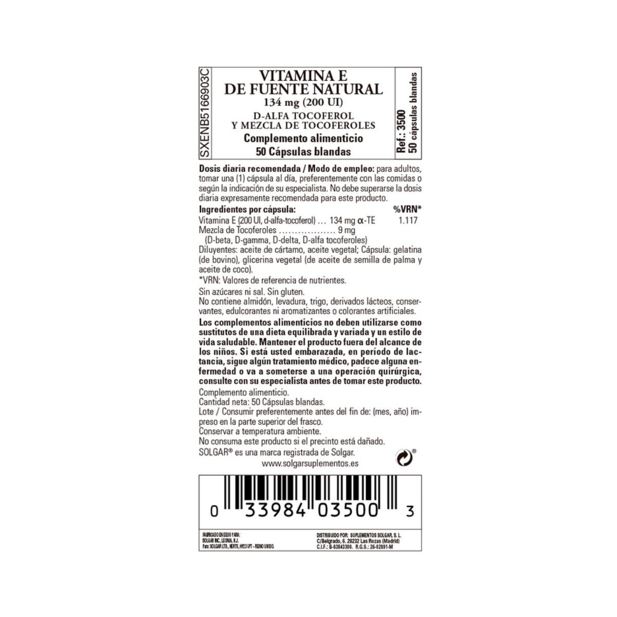 Vitamine E 200 UI 134 mg  50 gélules