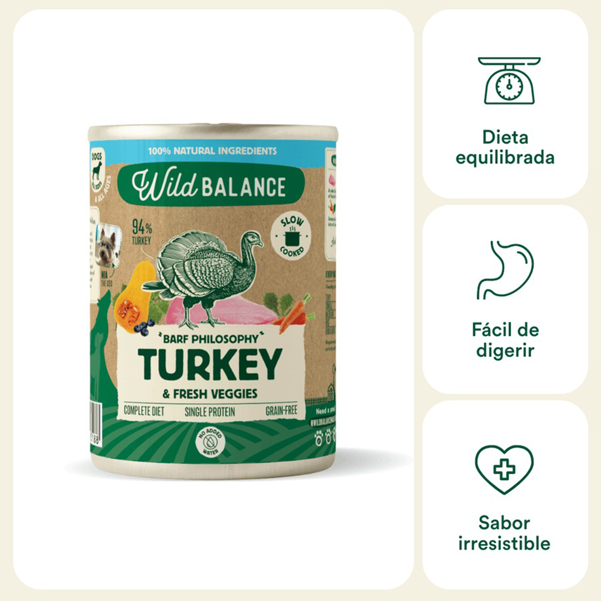 Komplett BARF-meny med kalkon för hundar, Wild Balance, 400 g
