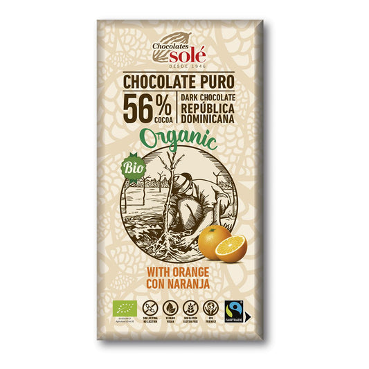 Mörk choklad med apelsin 56 % kakao ECO Chocolates Solé 100 g