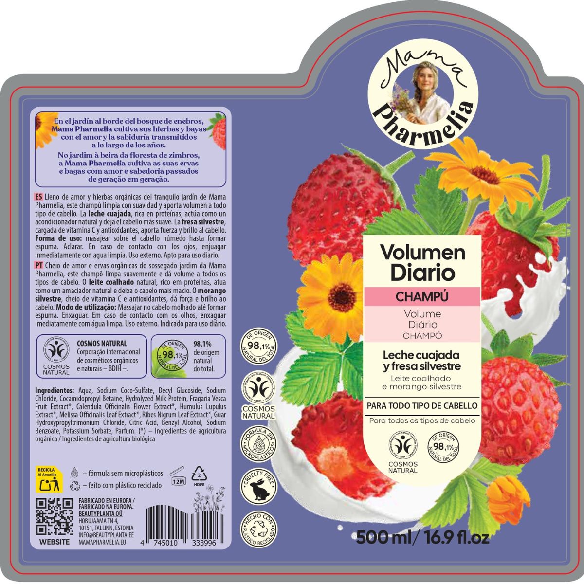 Shampoo met gestremde melk en wilde aardbeien, Mama Pharmelia, 500 ml