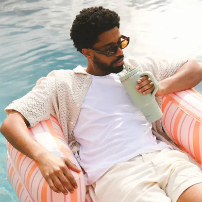 Gobelet de voyage avec anse et paille Abricot mat, Qwetch, 900 ml