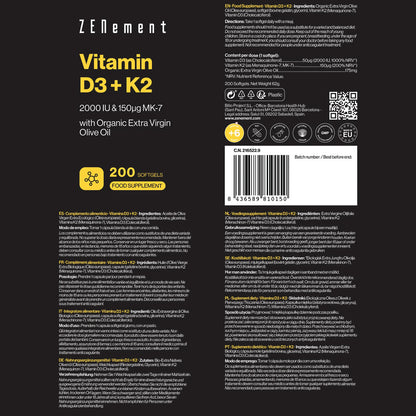 Witamina D3 + K2, cholekalcyferol (2000 IU) i MK-7 (150 μg) Zenement, 200 tabletek