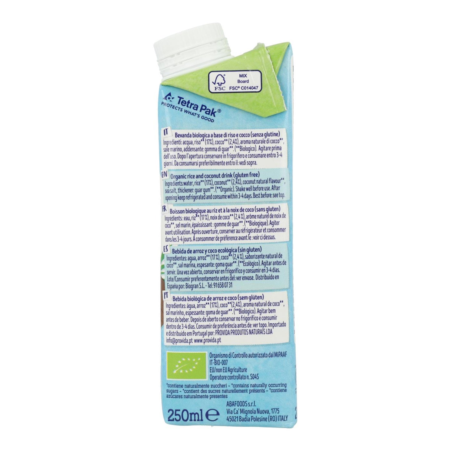 Pack of 24 organic rice and coconut drinks Bio Isola BIO 250 ml