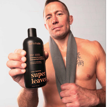 Super Leaves 2-in-1-Shampoo und Conditioner – Patchouli und Bourbon, Attitude, 415 ml