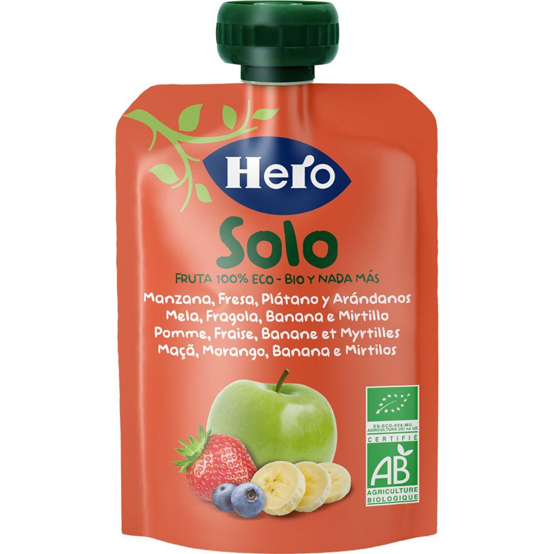 100% Eco Fruit Pouches in Apple, Strawberry, Banana and Blueberry flavours, 4x100 g - Hero Solo