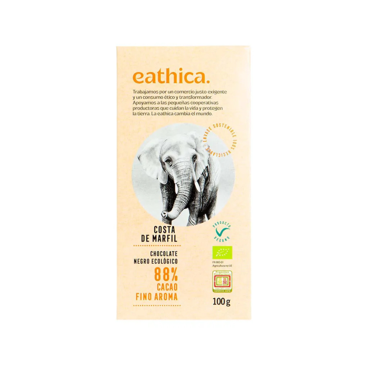 Cioccolato Eathica 88% Costa d'Avorio BIO 100 g