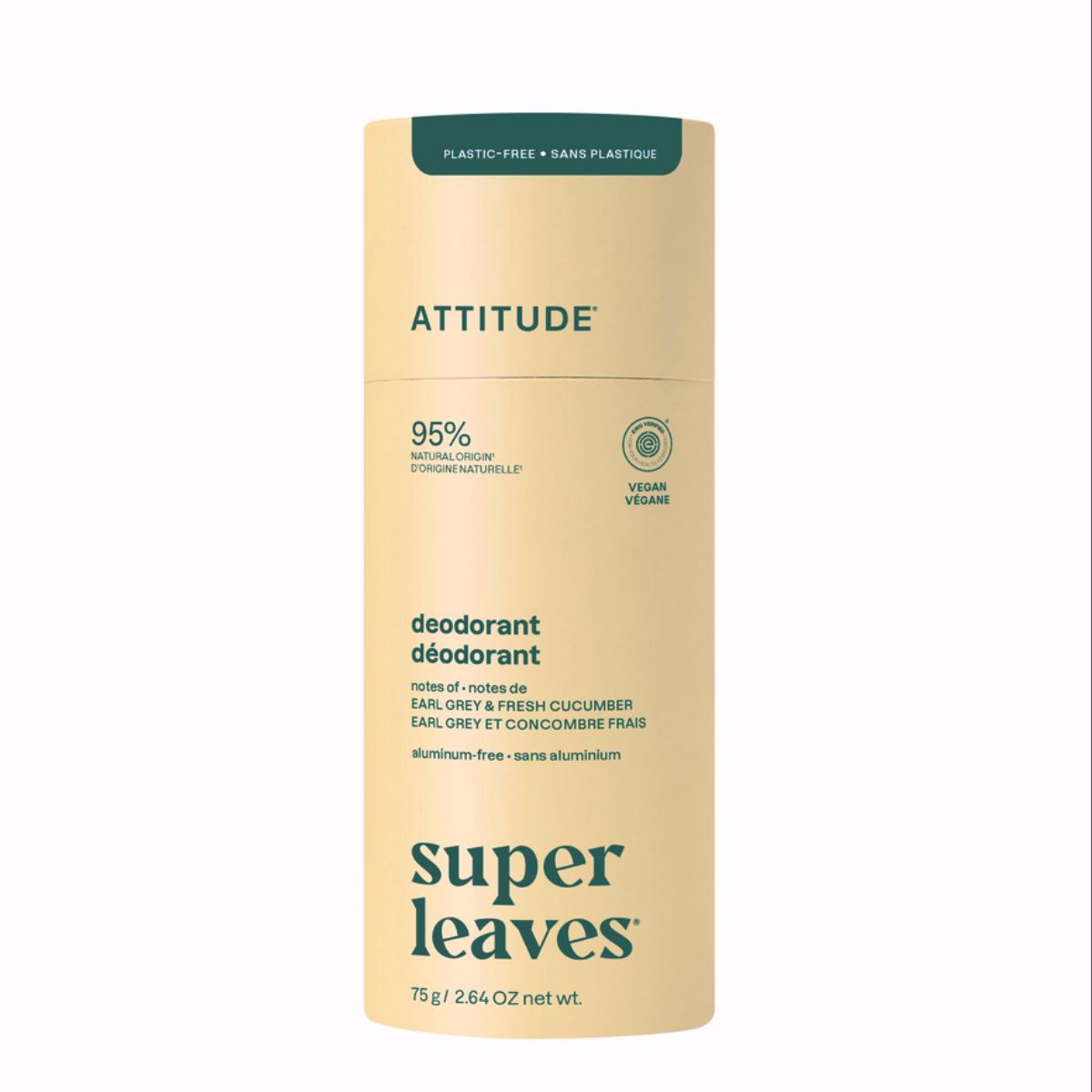 Super leaves Deodorant - Earl Grey & Fresh cucumber - plasticvrij, Attitude, 75 g