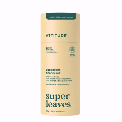 Super leaves Deodorant - Earl Grey & Fresh cucumber - plasticvrij, Attitude, 75 g