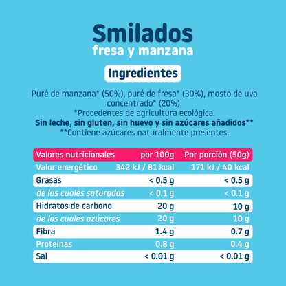 Smilado de Fresa y Manzana ECO, helado flas infantil 100% fruta SMILEAT 250 g
