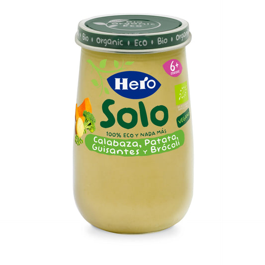 Petit pot de potiron, pommes de terre, petits pois et brocoli bio 190 g - Hero Solo