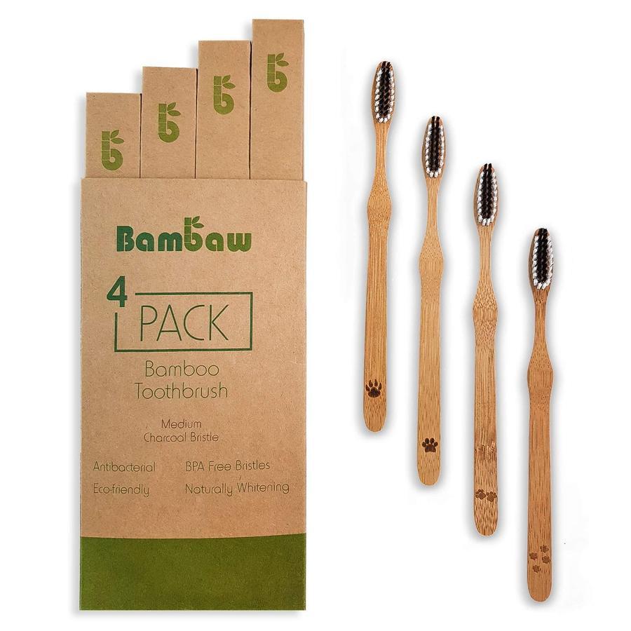 4-pack bambutandborstar med aktivt kol Bambaw