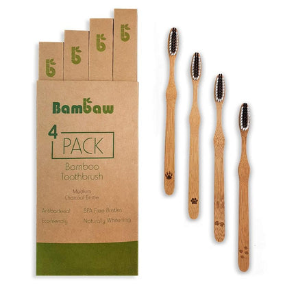 4-pack bambutandborstar med aktivt kol Bambaw