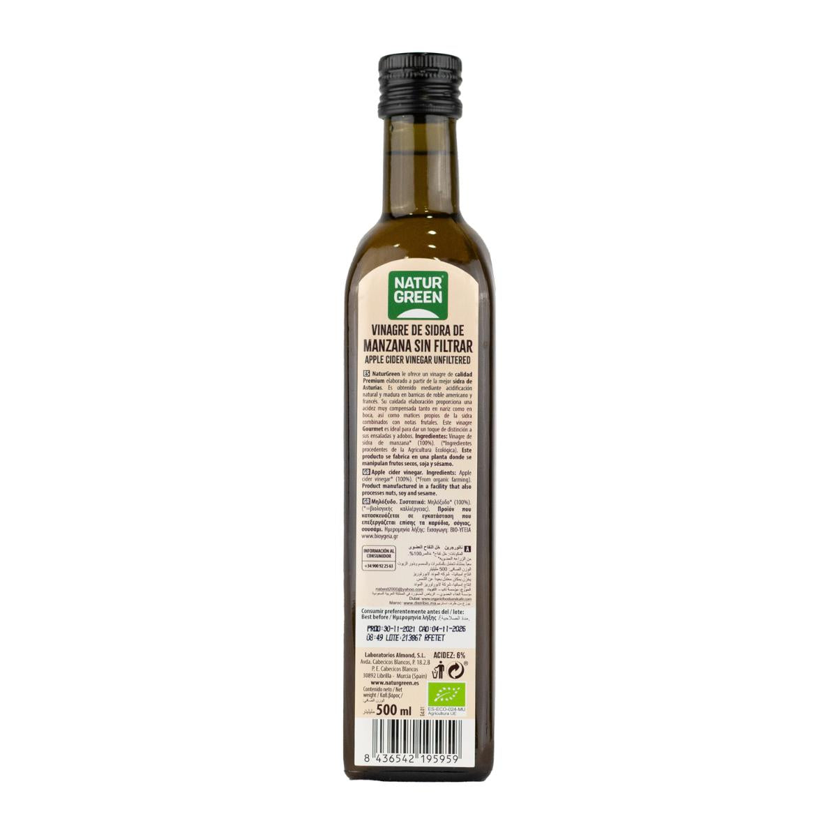 6-pack NaturGreen ofiltrerad ekologisk äppelcidervinäger 500 ml