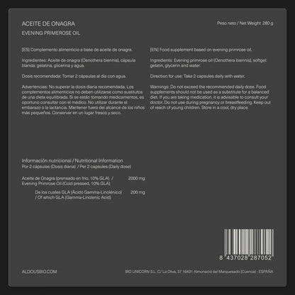 Teunisbloemolie Perlas 2000 mg Aldous Bio 200 zachte capsules