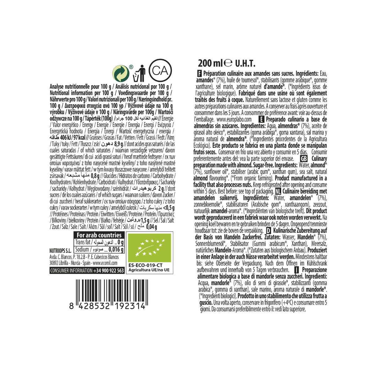 Bio Cuisine Nature Ecomil Mandelcreme ohne Zucker 200 ml